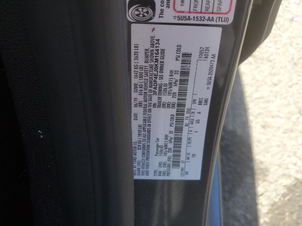 2019 Ford Fiesta Se VIN: 3FADP4EJ0KM164134 Lot: 84521835