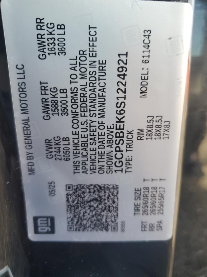 2025 Chevrolet Colorado VIN: 1GCPSBEK6S1224921 Lot: 85576515