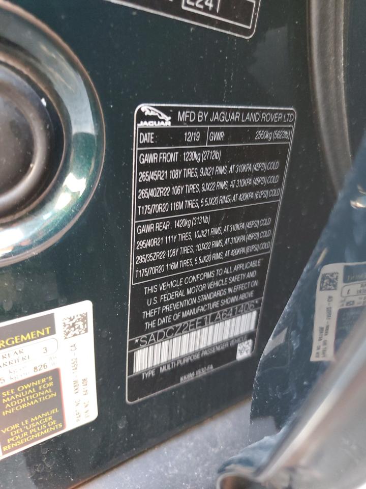 2020 Jaguar F-Pace Svr VIN: SADCZ2EE1LA641406 Lot: 82687575