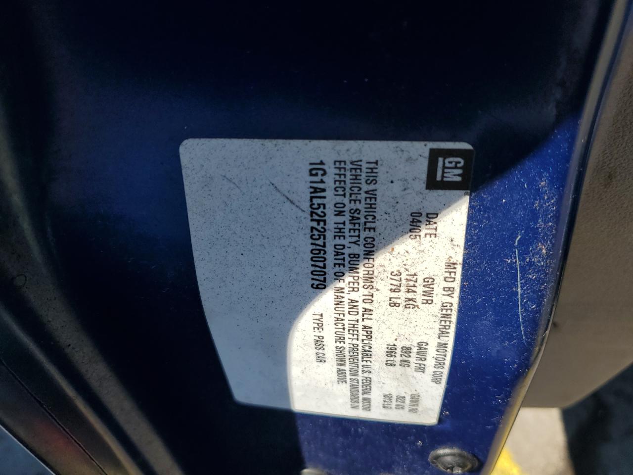 2005 Chevrolet Cobalt Ls VIN: 1G1AL52F257607079 Lot: 82341545