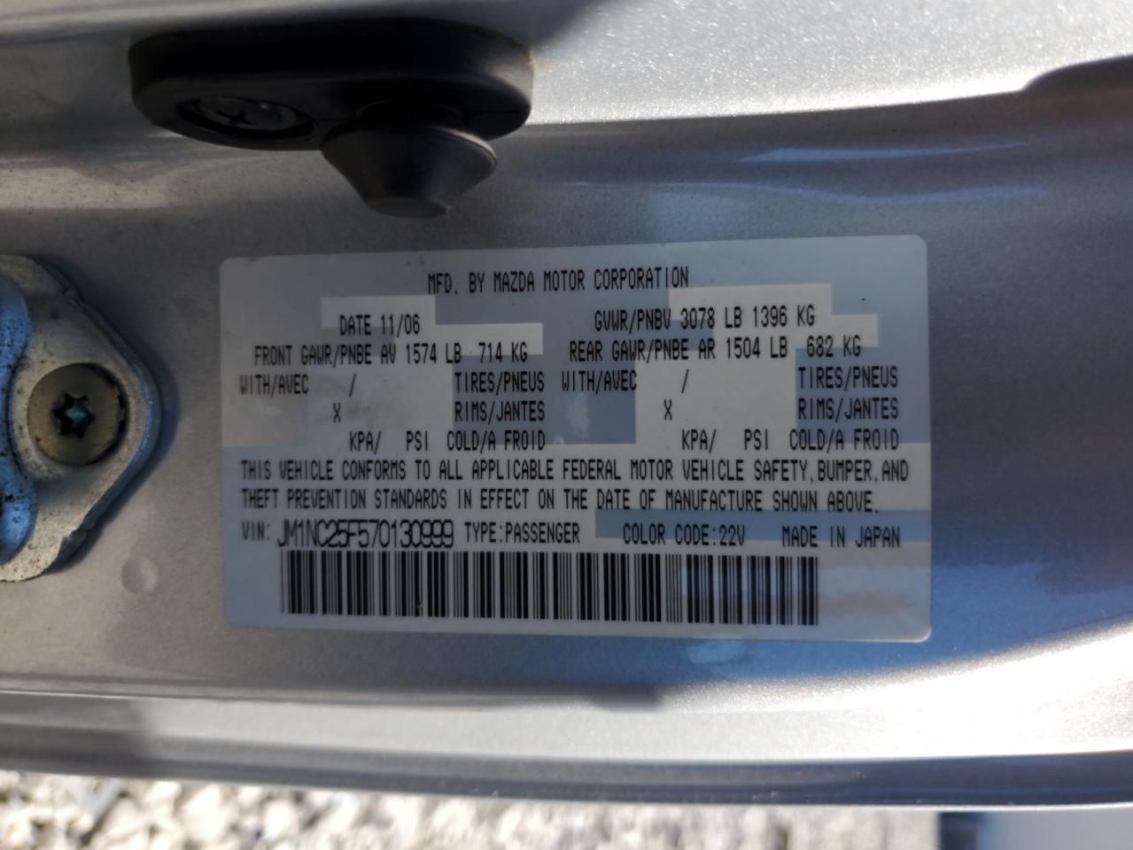 2007 Mazda Mx-5 Miata VIN: JM1NC25F570130999 Lot: 81805865