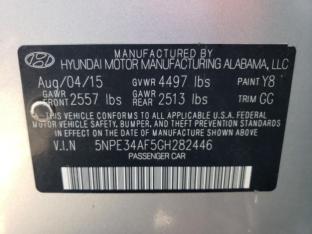 2016 Hyundai Sonata Sport VIN: 5NPE34AF5GH282446 Lot: 82363295