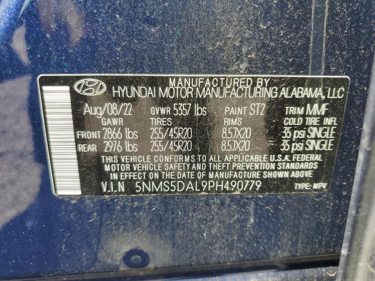 2023 Hyundai Santa Fe Calligraphy VIN: 5NMS5DAL9PH490779 Lot: 85509135