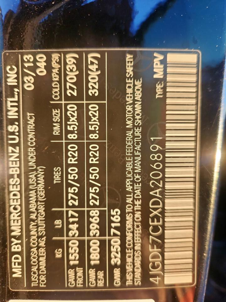 2013 Mercedes-Benz Gl 450 4Matic VIN: 4JGDF7CEXDA206891 Lot: 90739515