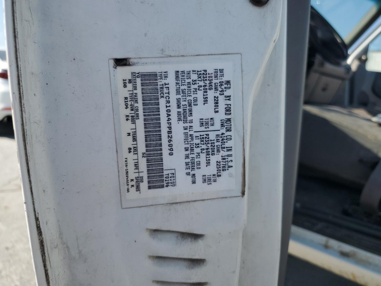 1993 Ford Ranger VIN: 1FTCR10A4PPB26090 Lot: 87282515