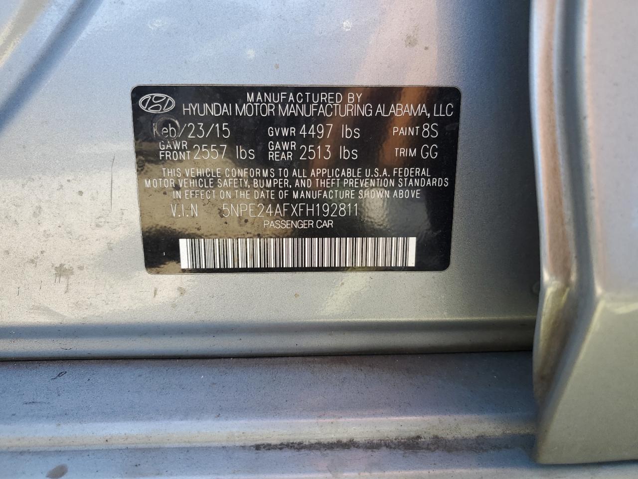 2015 Hyundai Sonata Se VIN: 5NPE24AFXFH192811 Lot: 84728785