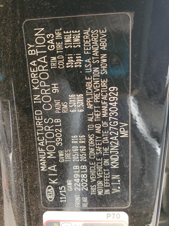 2016 Kia Soul VIN: KNDJN2A27G7304929 Lot: 91112045