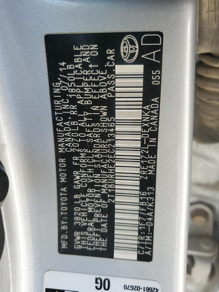 2014 Toyota Corolla L VIN: 2T1BURHE2EC213465 Lot: 81485605