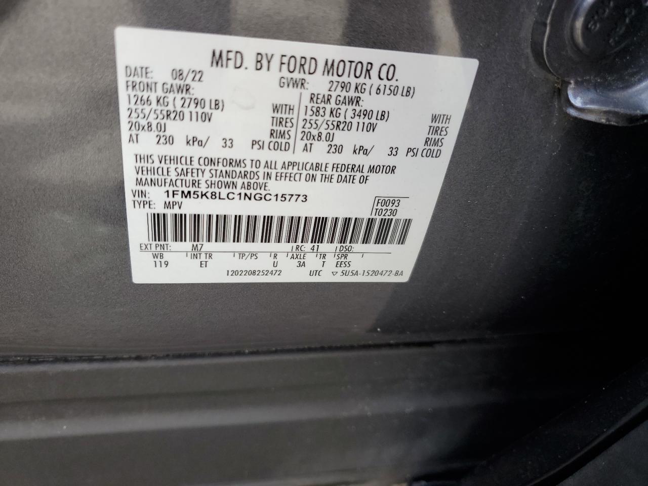 2022 Ford Explorer King Ranch VIN: 1FM5K8LC1NGC15773 Lot: 85187135