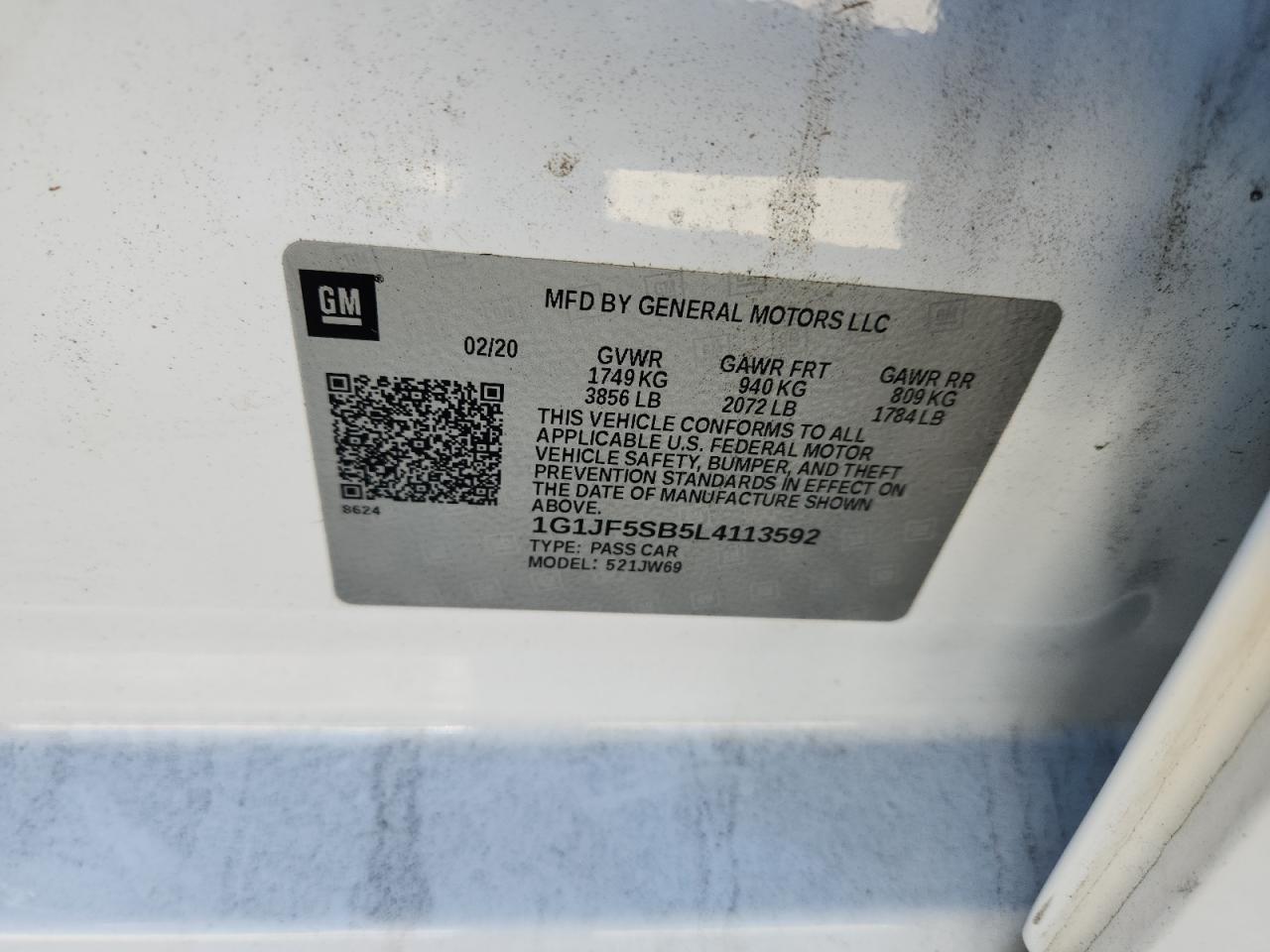 2020 Chevrolet Sonic Premier VIN: 1G1JF5SB5L4113592 Lot: 87020475