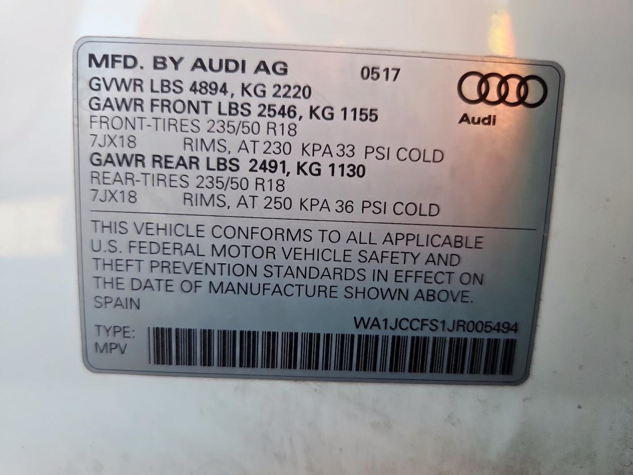 2018 Audi Q3 Premium Plus VIN: WA1JCCFS1JR005494 Lot: 86135285