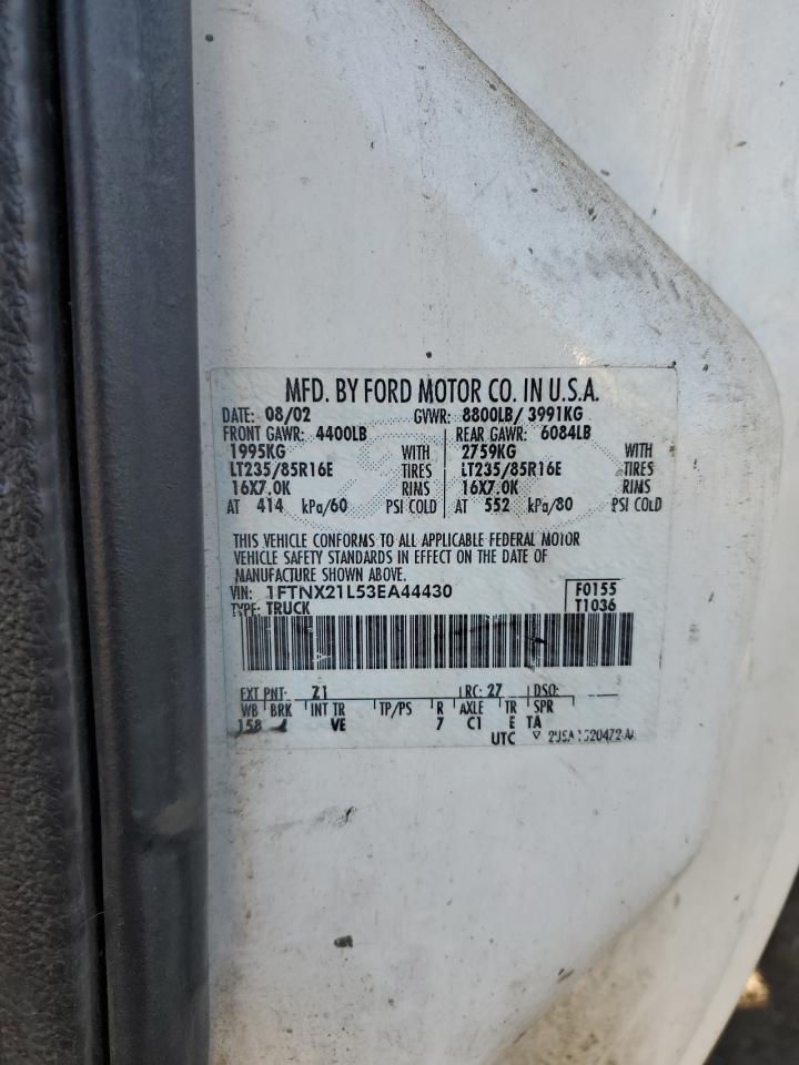 2003 Ford F250 Super Duty VIN: 1FTNX21L53EA44430 Lot: 87092695