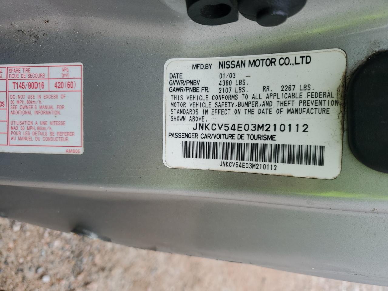 2003 Infiniti G35 VIN: JNKCV54E03M210112 Lot: 82780885