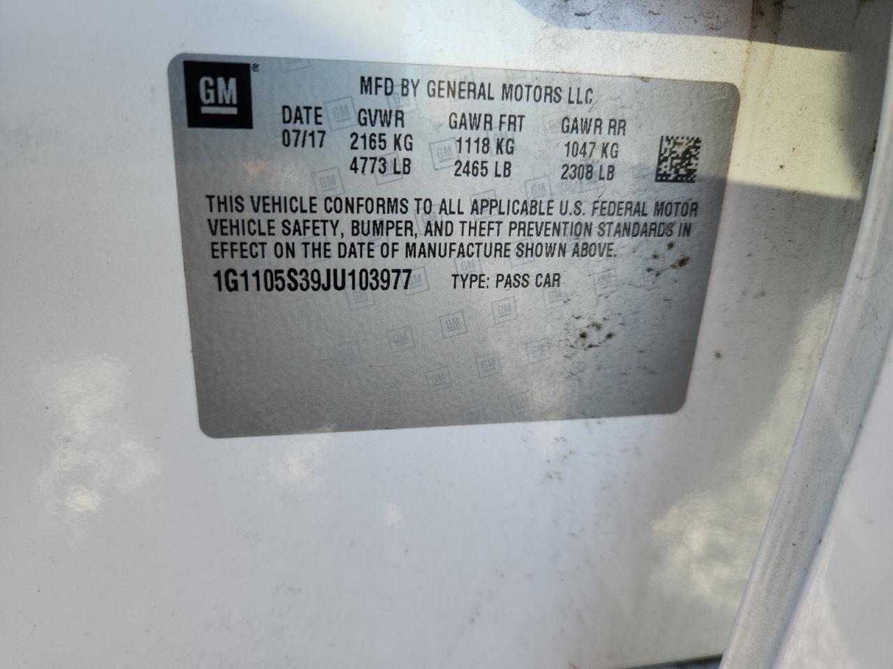 2018 Chevrolet Impala Lt VIN: 1G1105S39JU103977 Lot: 82362215