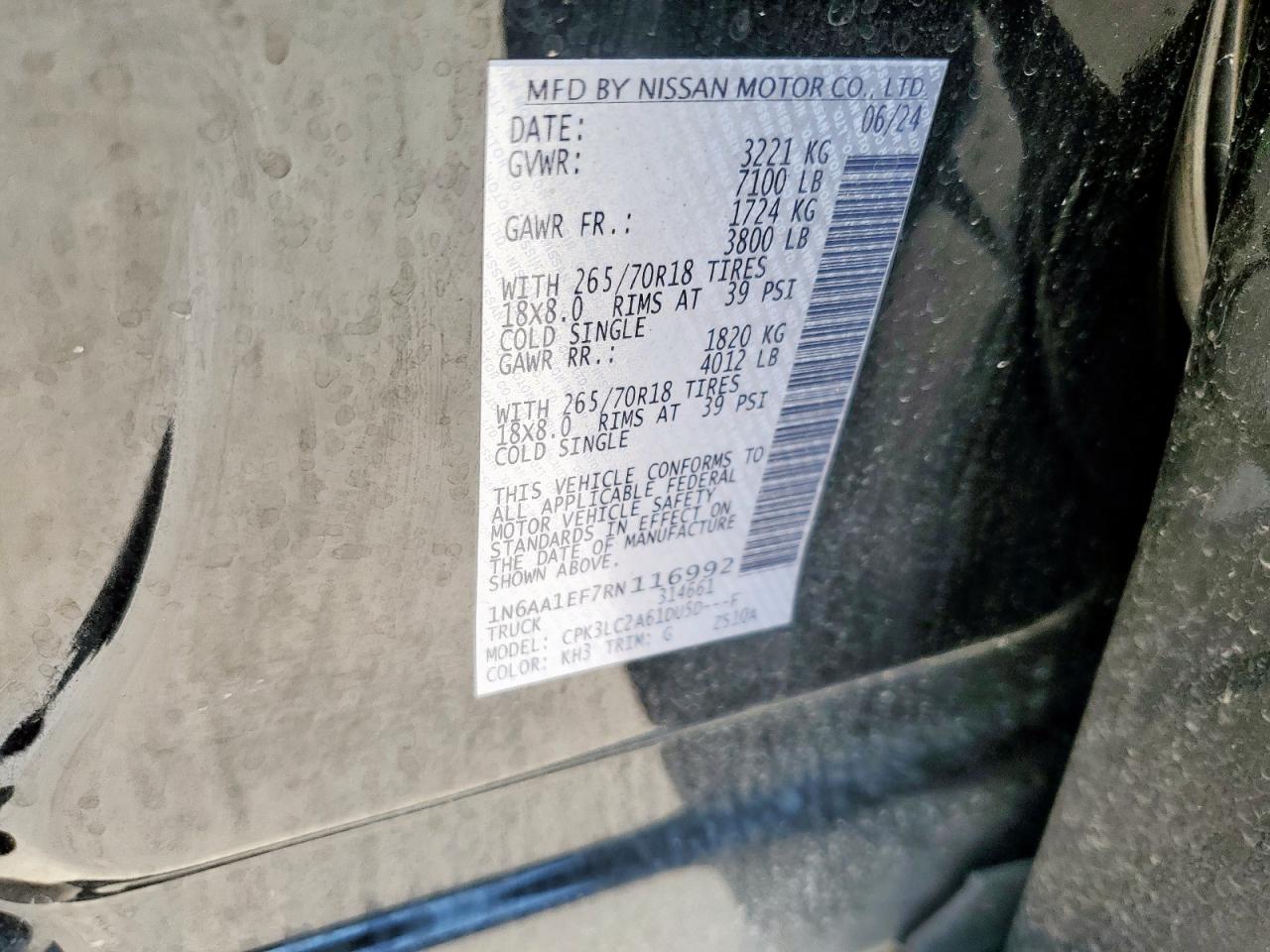 2024 Nissan Titan Sv VIN: 1N6AA1EF7RN116992 Lot: 84390105