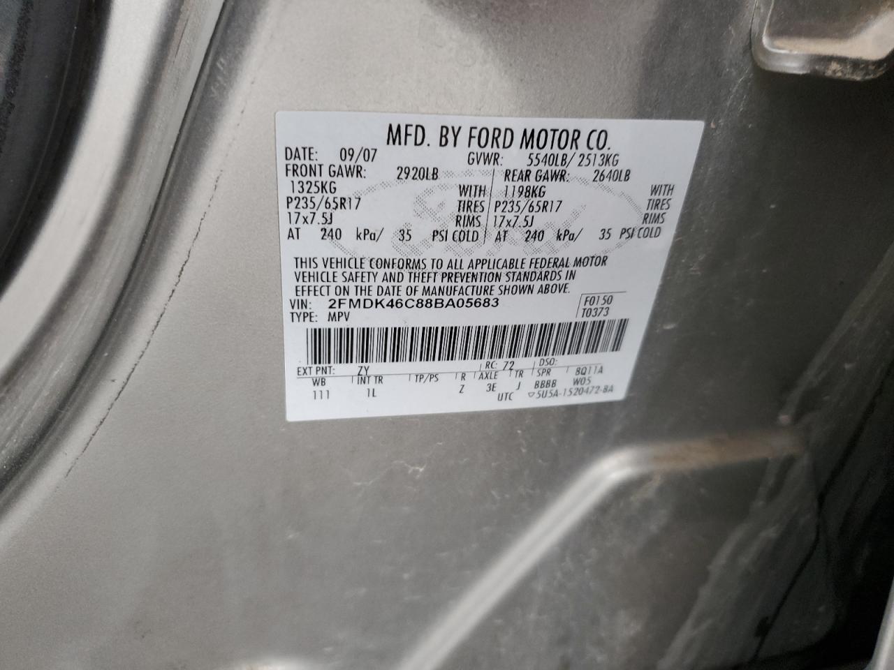 2008 Ford Edge Se VIN: 2FMDK46C88BA05683 Lot: 84756715