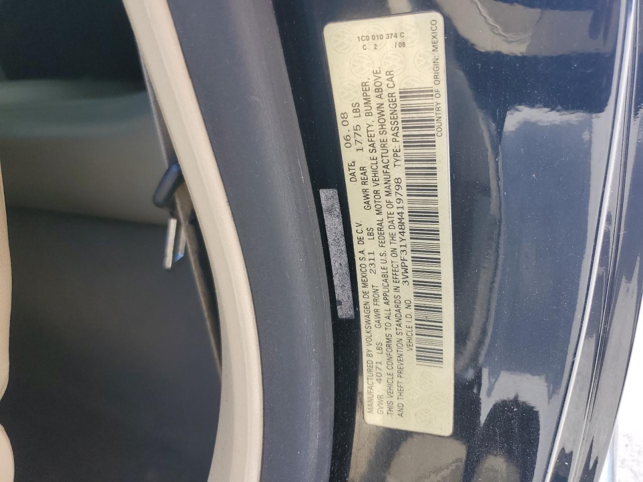 2008 Volkswagen New Beetle Convertible S VIN: 3VWPF31Y48M419798 Lot: 85890605