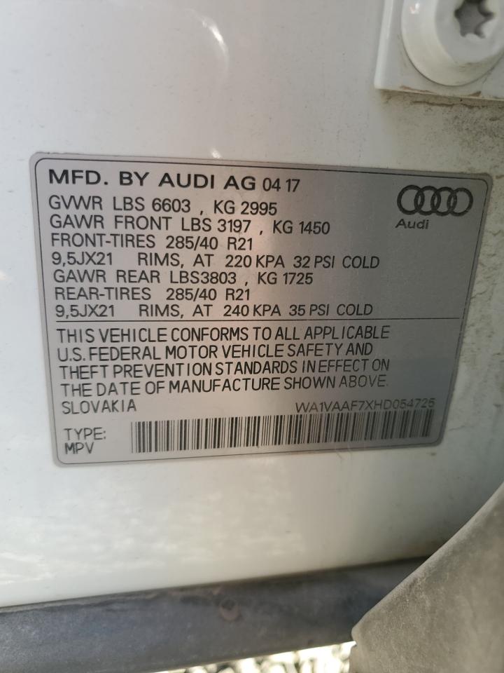 2017 Audi Q7 Prestige VIN: WA1VAAF7XHD054725 Lot: 86517595
