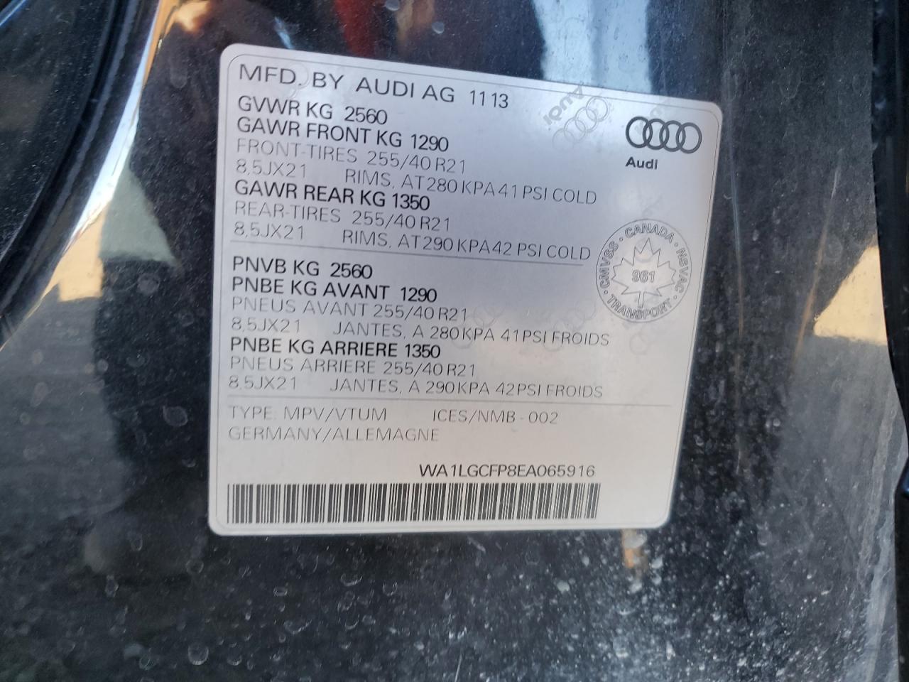 2014 Audi Q5 Premium Plus VIN: WA1LGCFP8EA065916 Lot: 87296605