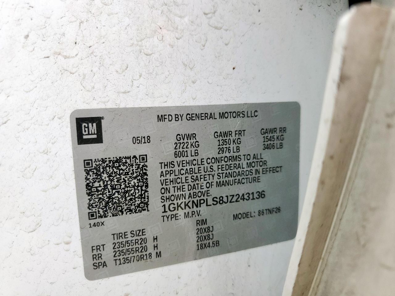 2018 GMC Acadia Denali VIN: 1GKKNPLS8JZ243136 Lot: 90520915