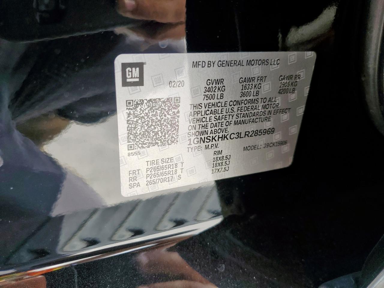 2020 Chevrolet Suburban K1500 Lt VIN: 1GNSKHKC3LR285969 Lot: 84705855