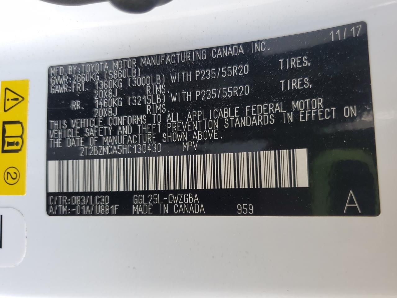 2017 Lexus Rx 350 Base VIN: 2T2BZMCA5HC130430 Lot: 84425465