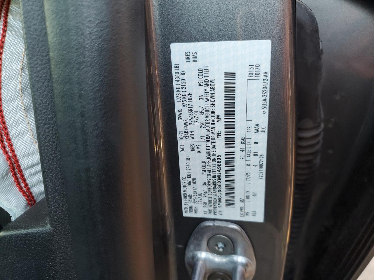 2021 Ford Escape Se VIN: 1FMCU0G6XMUA98895 Lot: 86647465