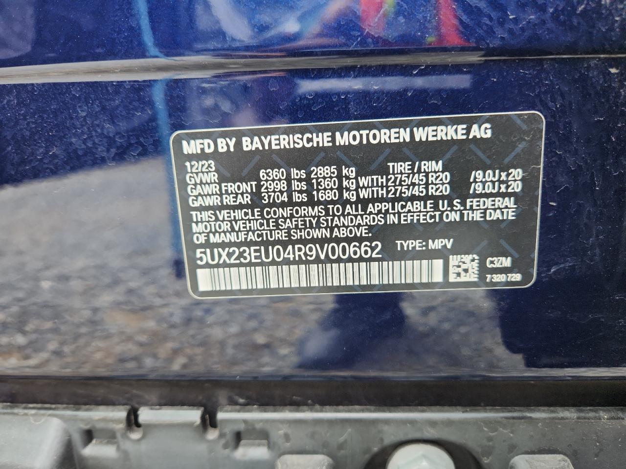 2024 BMW X5 xDrive40I VIN: 5UX23EU04R9V00662 Lot: 85353625