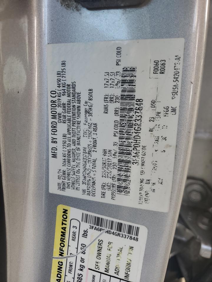 2016 Ford Fusion Se VIN: 3FA6P0HD4GR337848 Lot: 82203915