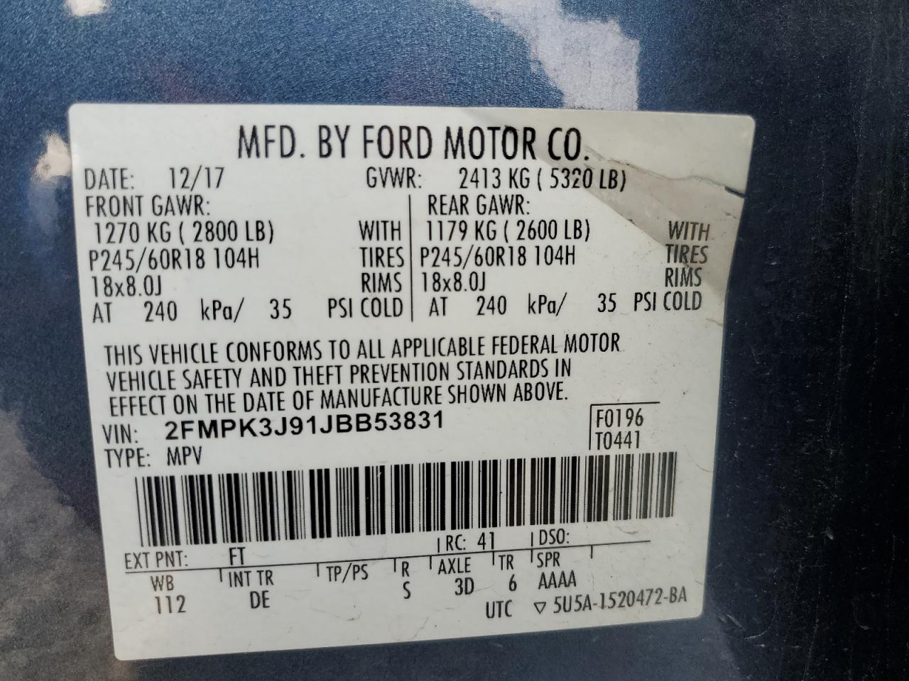 2018 Ford Edge Sel VIN: 2FMPK3J91JBB53831 Lot: 86779755