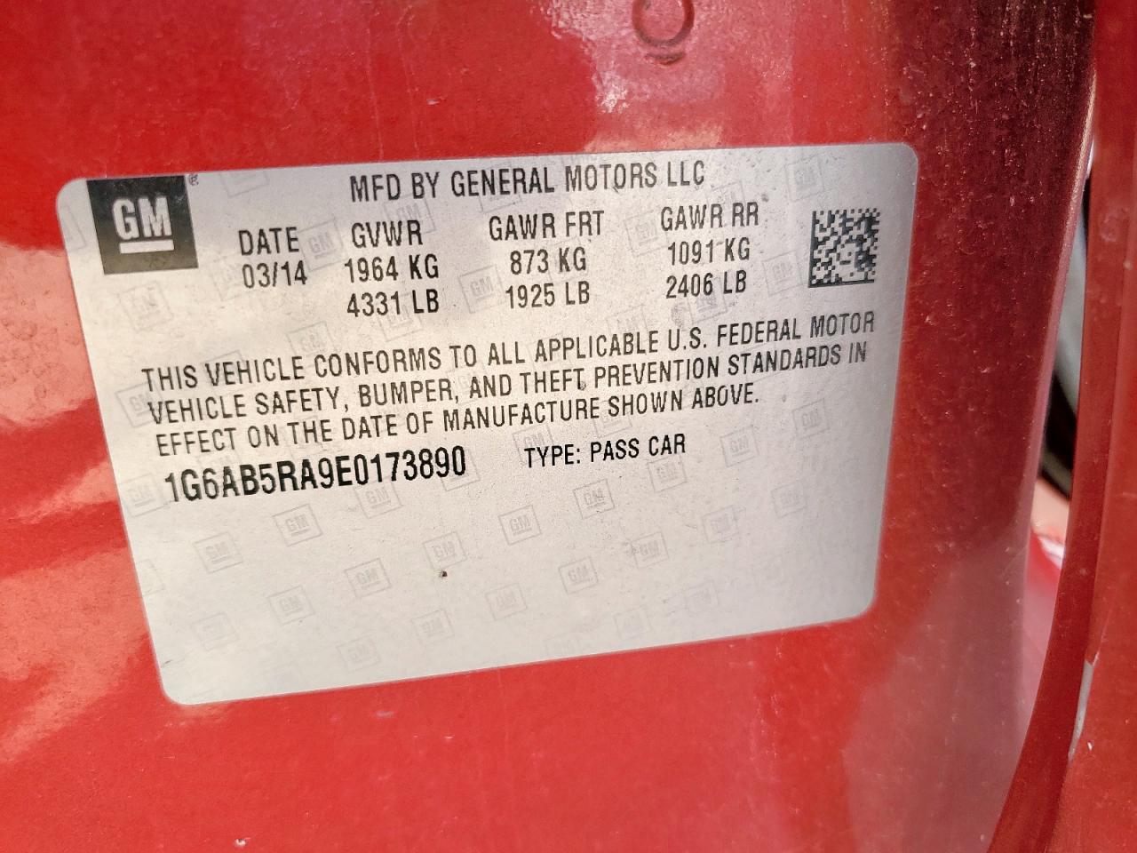 2014 Cadillac Ats Luxury VIN: 1G6AB5RA9E0173890 Lot: 85121915