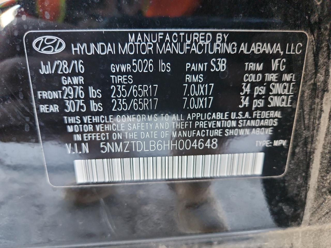 2017 Hyundai Santa Fe Sport VIN: 5NMZTDLB6HH004648 Lot: 82200395