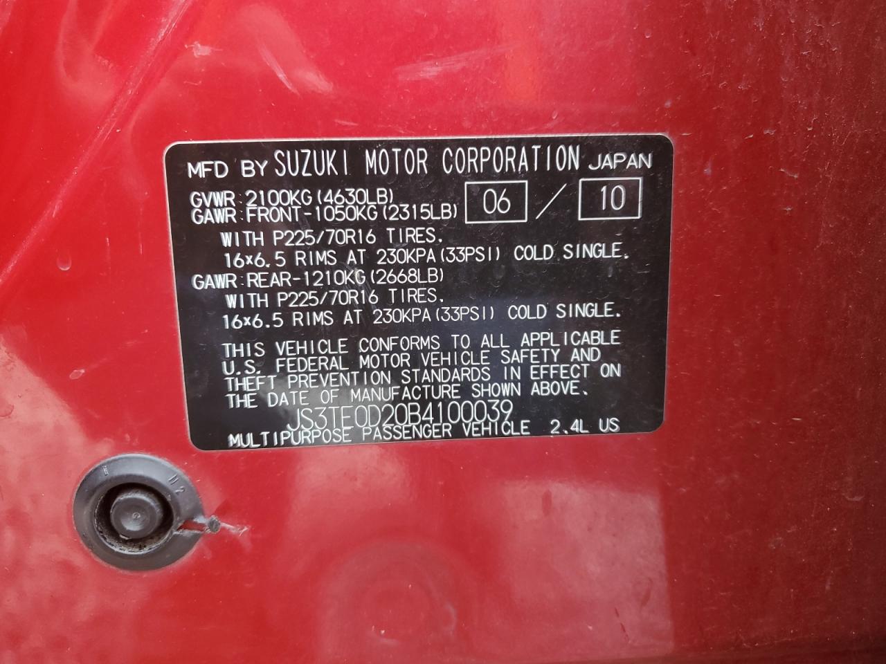 2011 Suzuki Grand Vitara Premium VIN: JS3TE0D20B4100039 Lot: 89885565