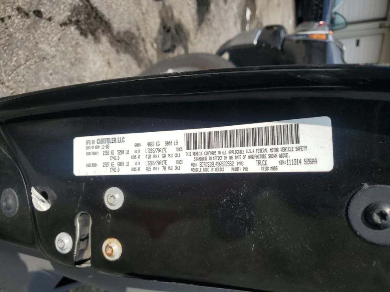 2009 Dodge Ram 2500 VIN: 3D7KS28L49G522562 Lot: 81829625