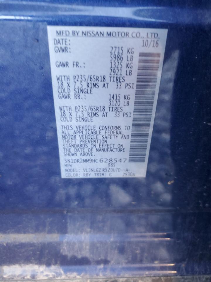 2017 Nissan Pathfinder S VIN: 5N1DR2MM9HC628547 Lot: 85169295