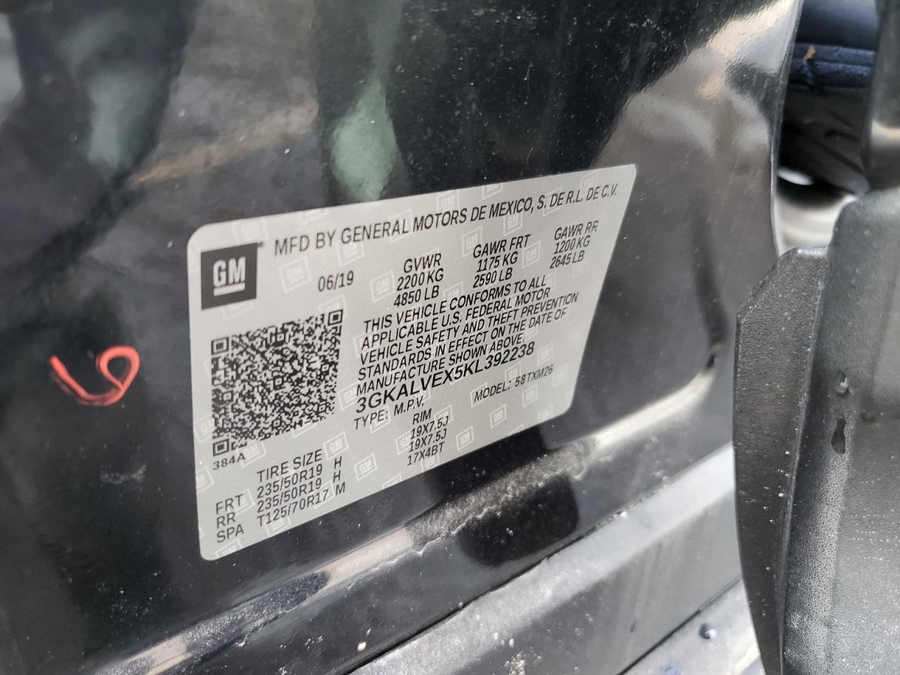 2019 GMC Terrain Slt VIN: 3GKALVEX5KL392238 Lot: 85347755