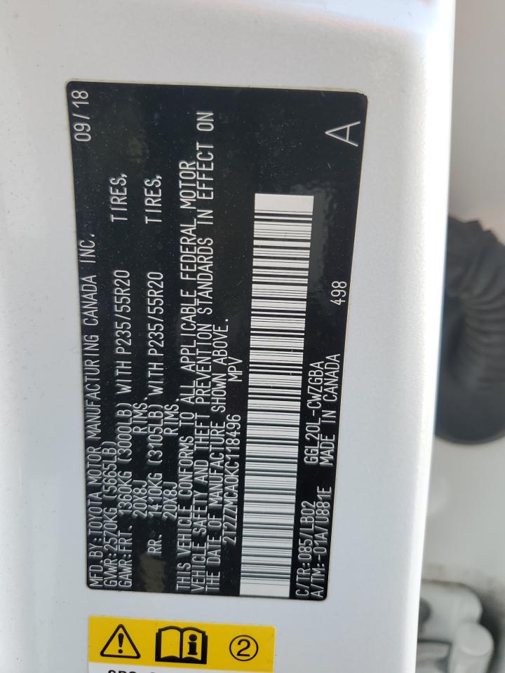 2019 Lexus Rx 350 Base VIN: 2T2ZZMCA0KC118496 Lot: 84972085