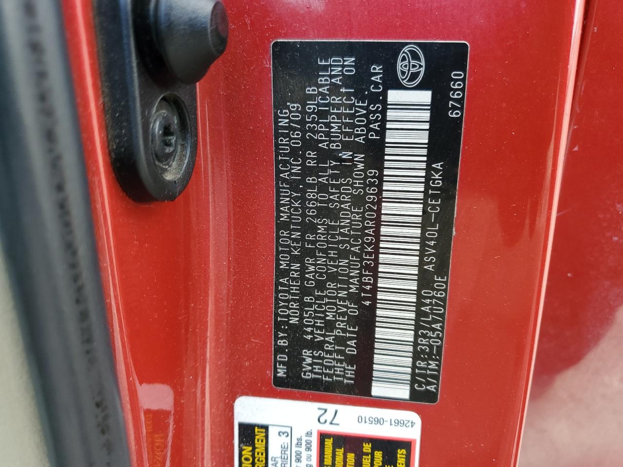 2010 Toyota Camry Base VIN: 4T4BF3EK9AR029639 Lot: 85352085