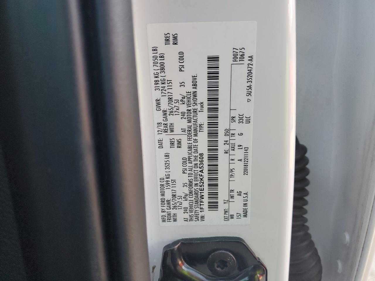 2019 Ford F150 Supercrew VIN: 1FTFW1E52KFA53608 Lot: 85545435