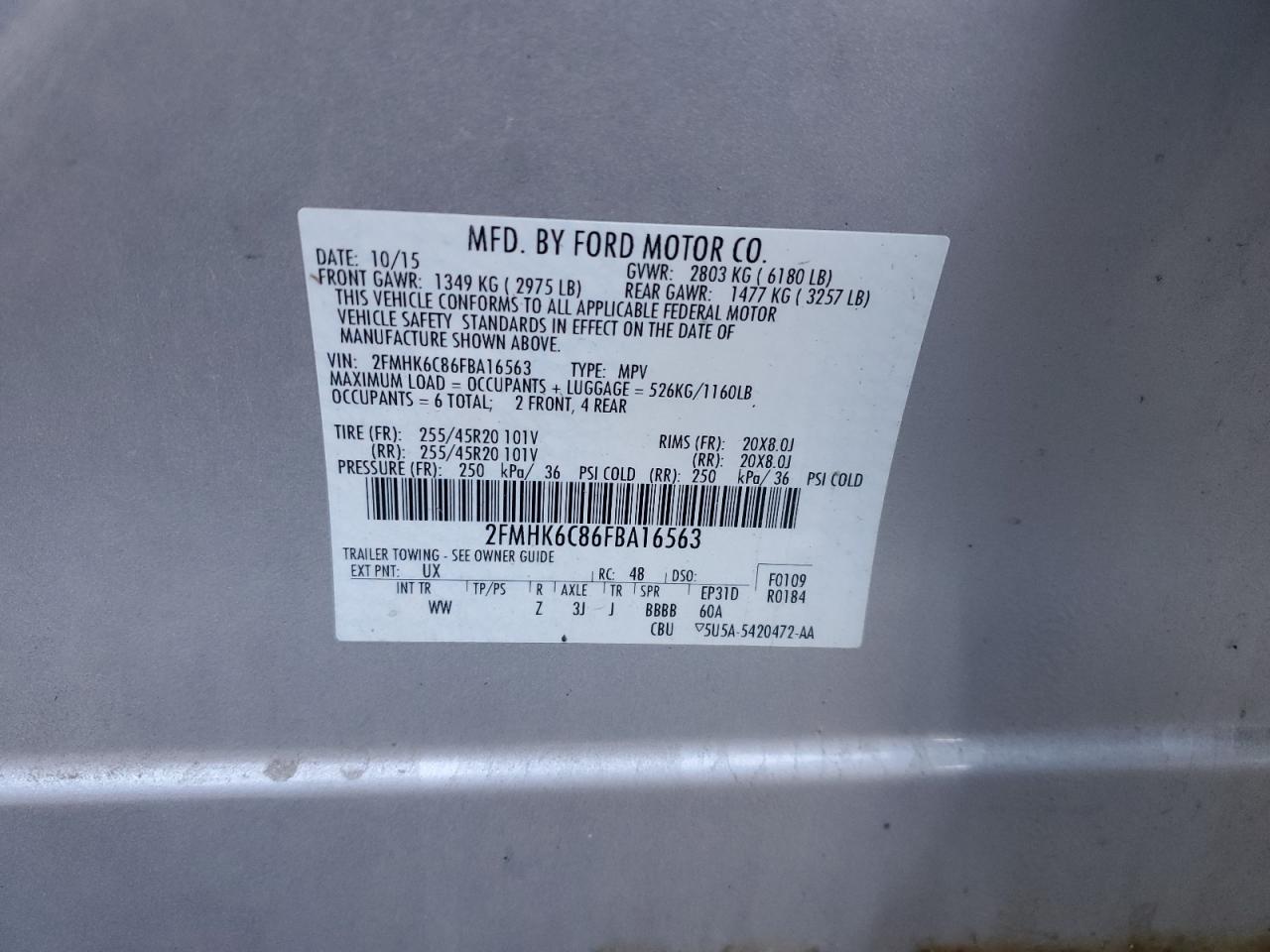 2015 Ford Flex Sel VIN: 2FMHK6C86FBA16563 Lot: 82349445