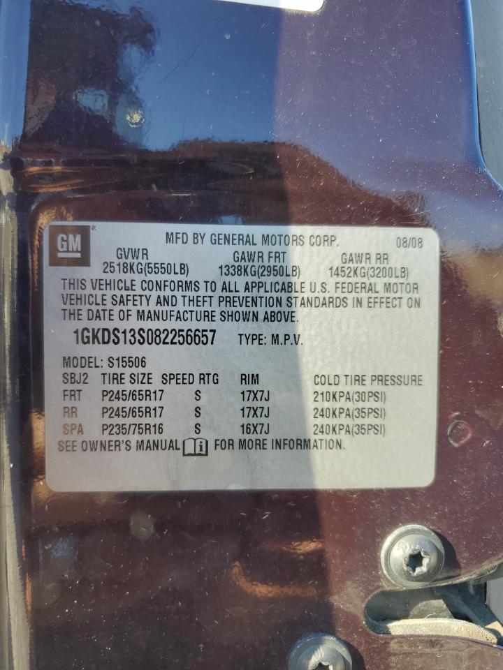 2008 GMC Envoy VIN: 1GKDS13S082256657 Lot: 81936105