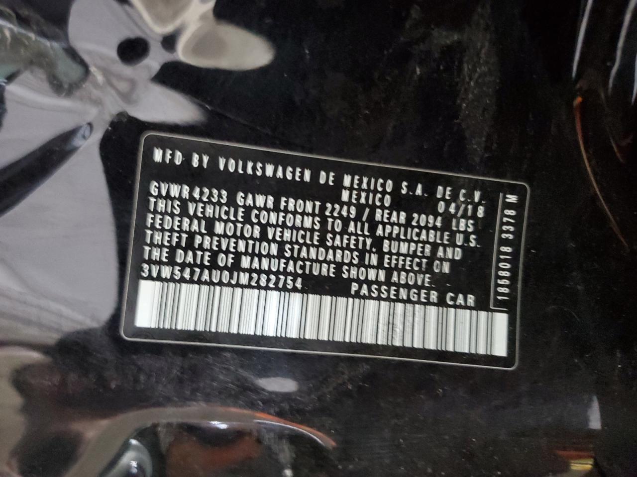 2018 Volkswagen Gti S VIN: 3VW547AU0JM282754 Lot: 85152895