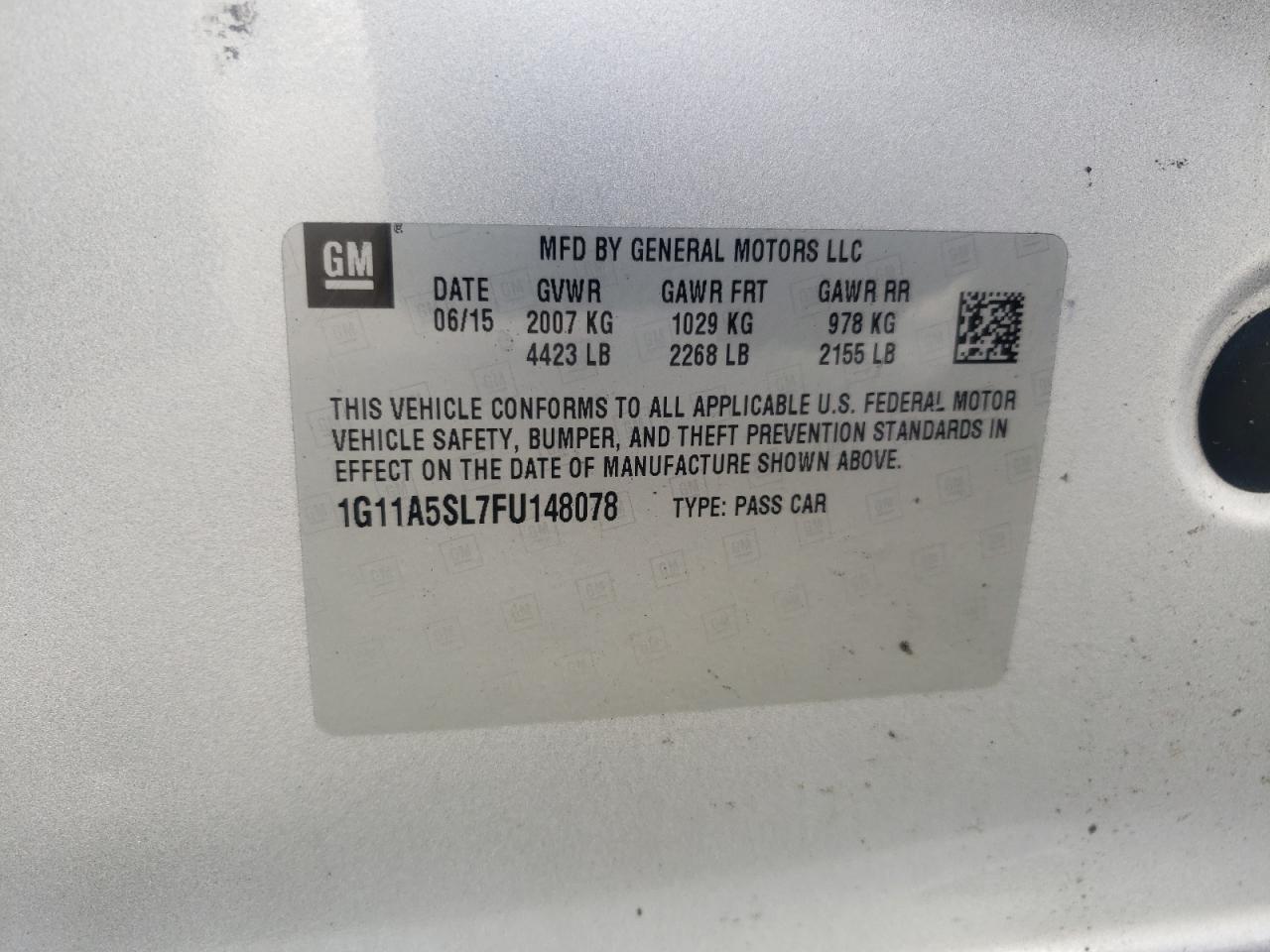 2015 Chevrolet Malibu Ls VIN: 1G11A5SL7FU148078 Lot: 86481945