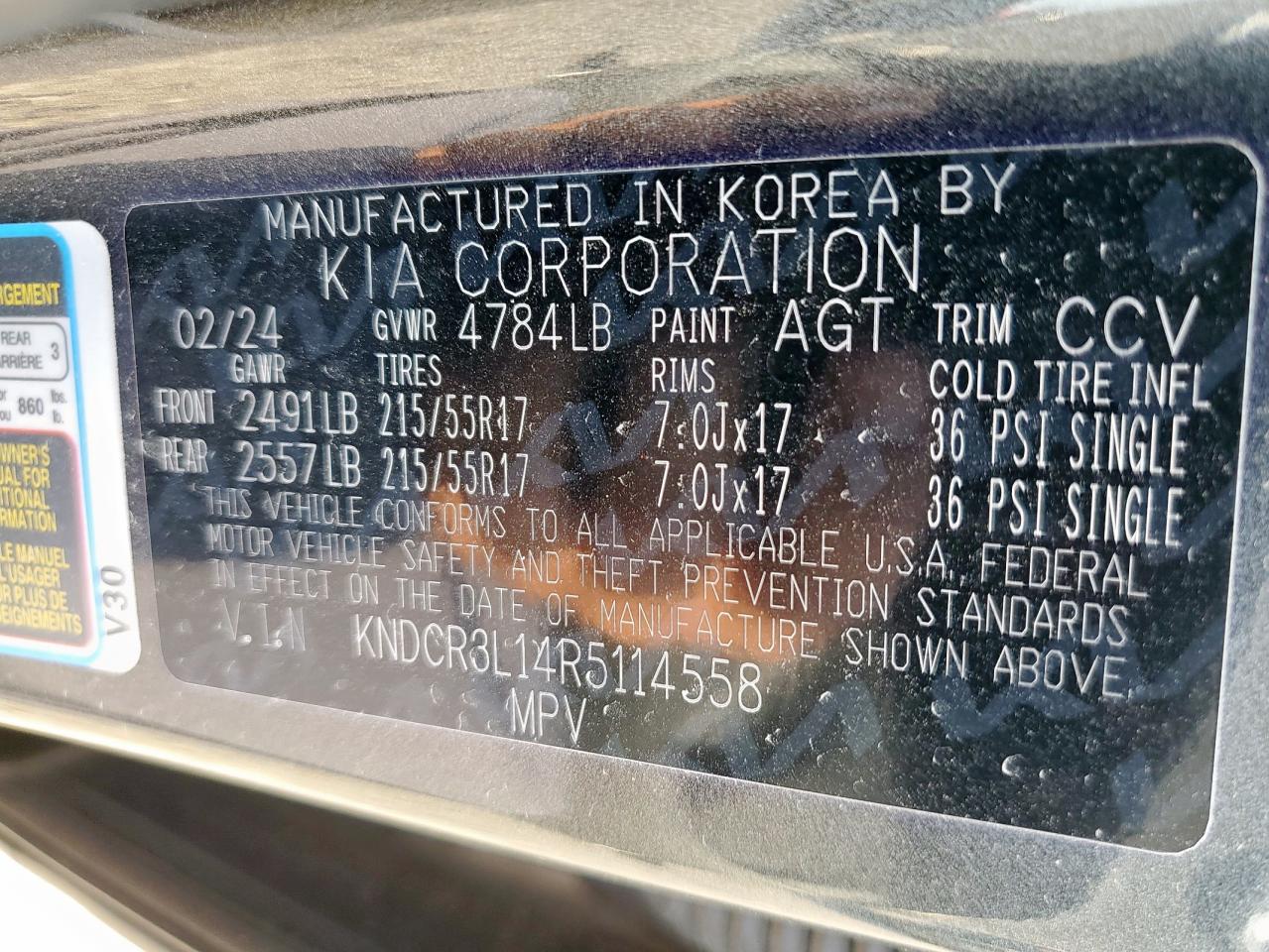 2024 Kia Niro Wind VIN: KNDCR3L14R5114558 Lot: 85695905