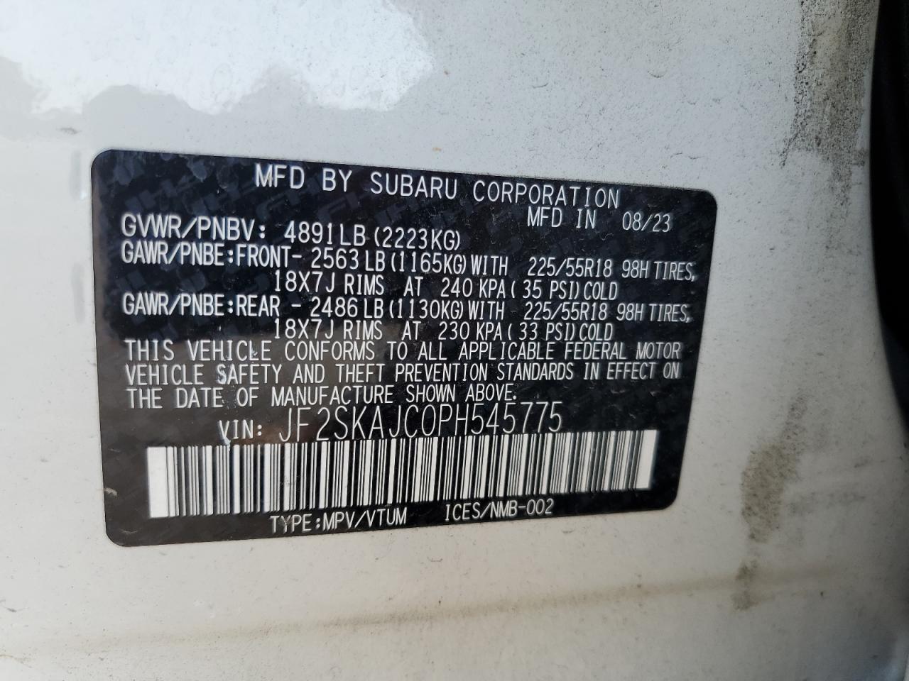 2023 Subaru Forester Sport VIN: JF2SKAJC0PH545775 Lot: 82356295