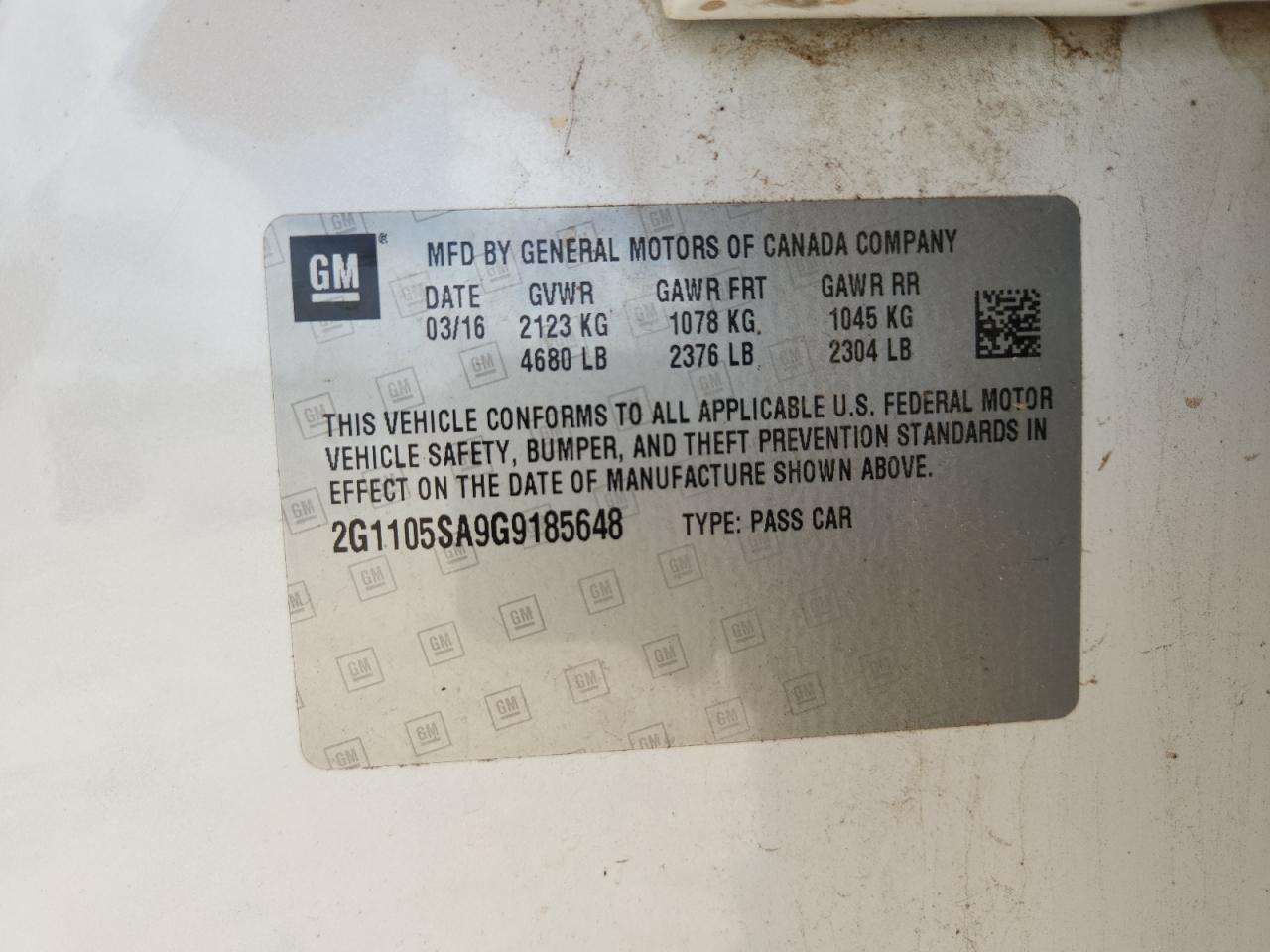 2016 Chevrolet Impala Lt VIN: 2G1105SA9G9185648 Lot: 85285625