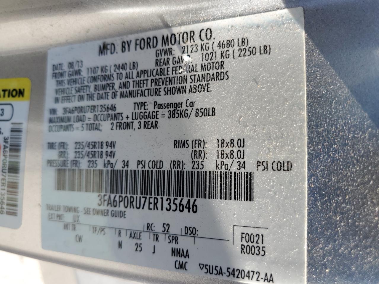 2014 Ford Fusion Titanium Hev VIN: 3FA6P0RU7ER135646 Lot: 89839155