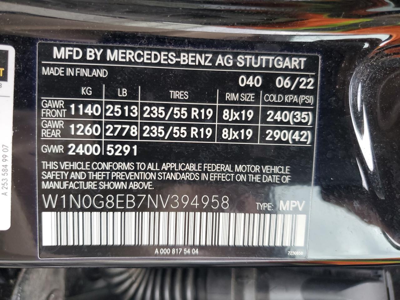 2022 Mercedes-Benz Glc 300 4Matic VIN: W1N0G8EB7NV394958 Lot: 89633815