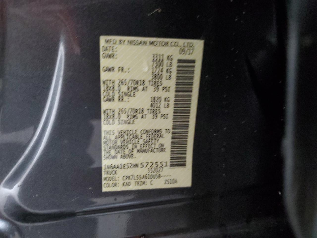 2017 Nissan Titan Sv VIN: 1N6AA1E52HN572551 Lot: 89909215