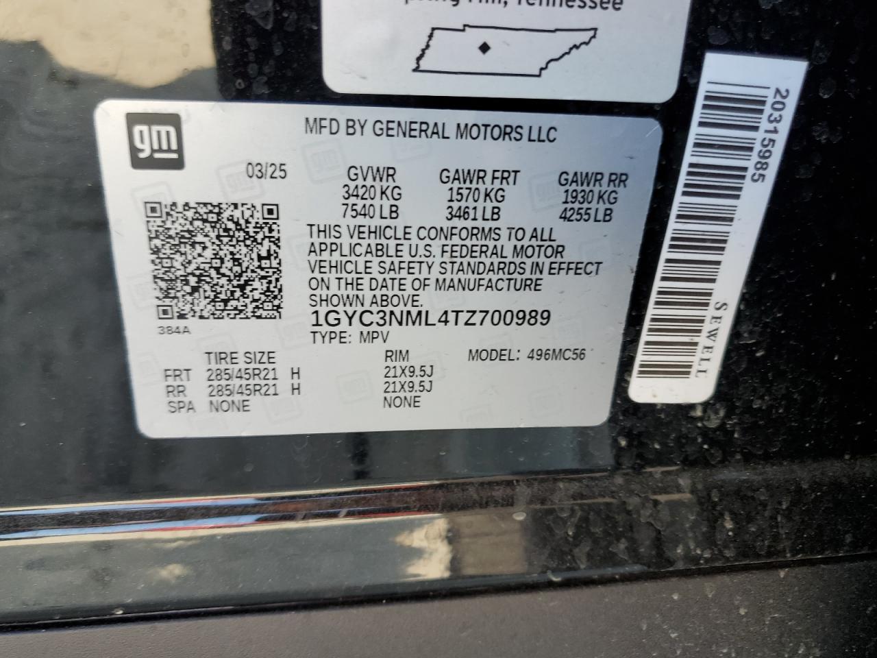 2026 Cadillac Vistiq Sport VIN: 1GYC3NML4TZ700989 Lot: 86885185